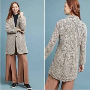 Anthropologie Cartonnier Rowan Leopard Jacket Size S Blazer Button Cream Black